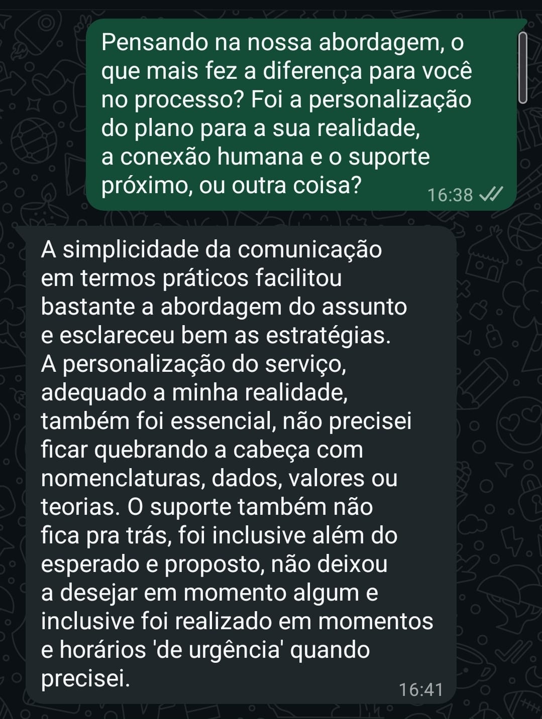 Imagem de prova 2: depoimento de cliente